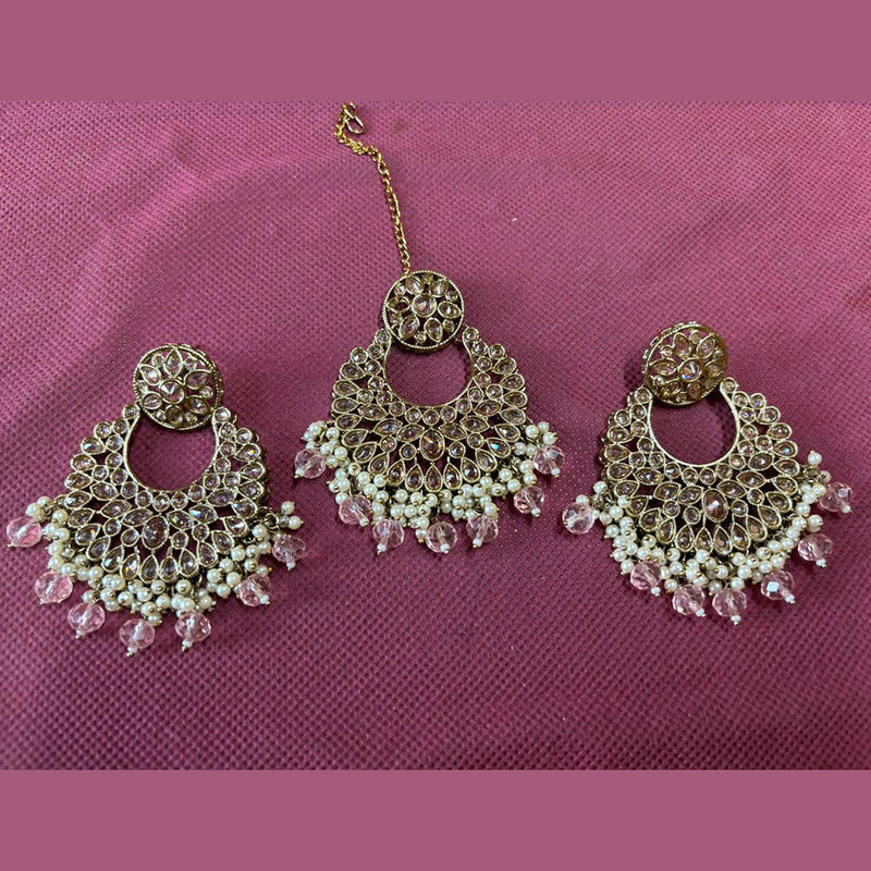 Shree Chamunda Jewellers Gold Plated Crystal Stone Dangler Earrings With Maangtikka