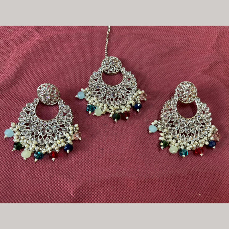 Shree Chamunda Jewellers Gold Plated Crystal Stone Dangler Earrings With Maangtikka