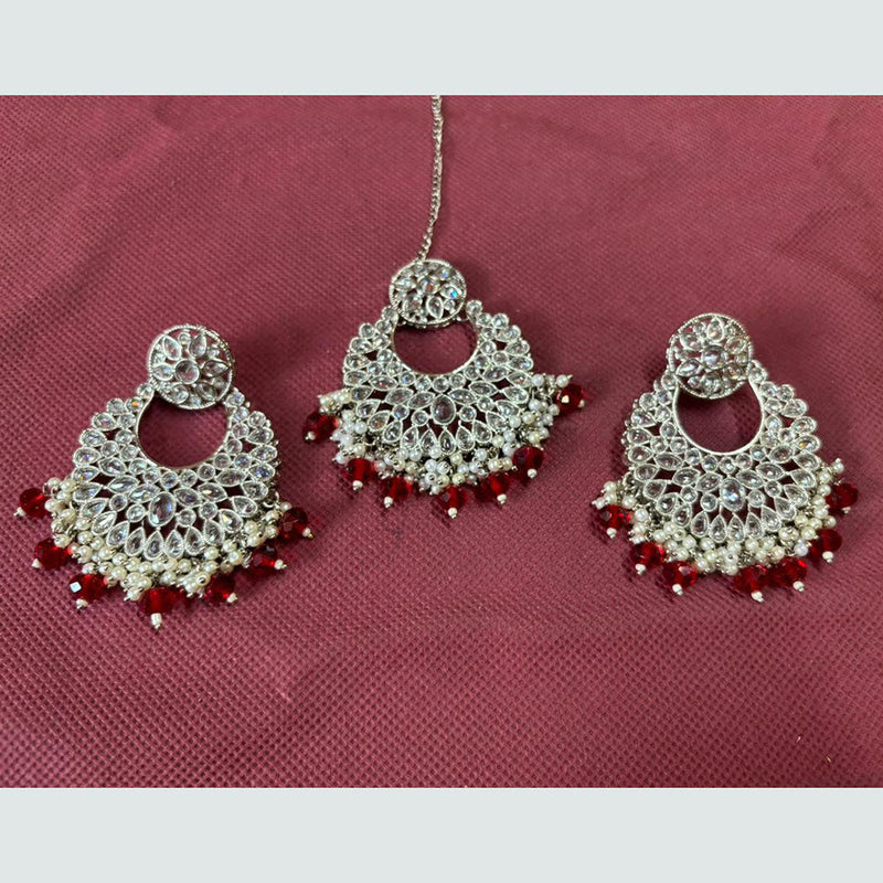 Shree Chamunda Jewellers Gold Plated Crystal Stone Dangler Earrings With Maangtikka