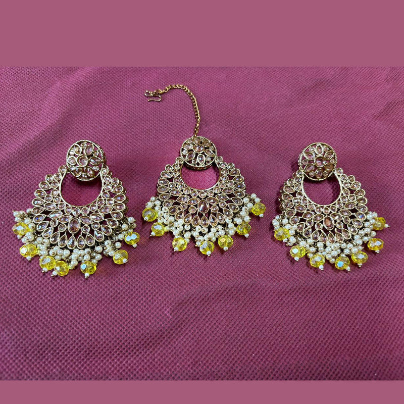 Shree Chamunda Jewellers Gold Plated Crystal Stone Dangler Earrings With Maangtikka