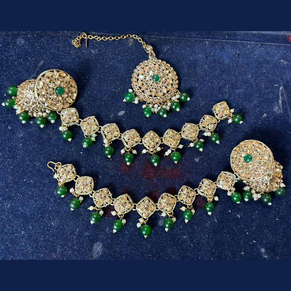 Shree Chamunda Jewellers Gold Plated Crystal Stone And Beads Kanchain Jhumki Earrings