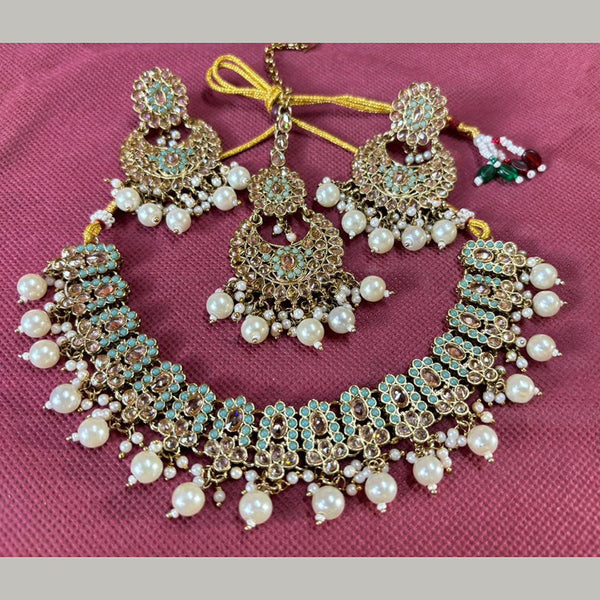 Shree Chamunda Jewellers Gold Plated Crystal Stone And Pearls Necklace Set