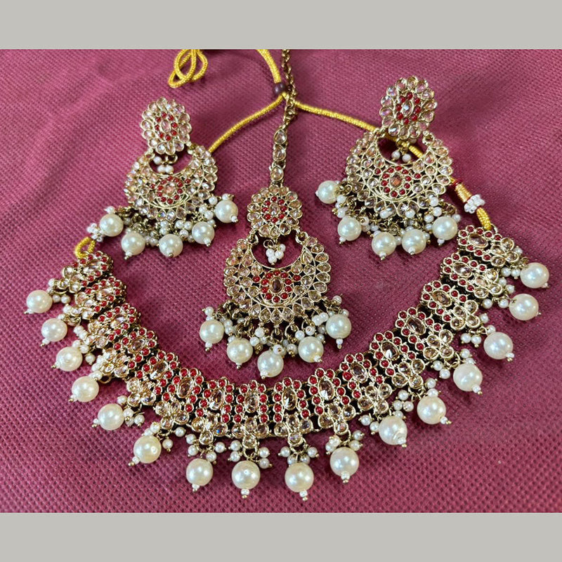 Shree Chamunda Jewellers Gold Plated Crystal Stone And Pearls Necklace Set