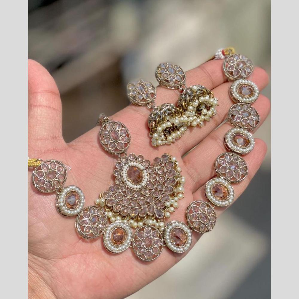 Shree Chamunda Jewellers Gold Plated Crystal Stone And Pearls Necklace Set