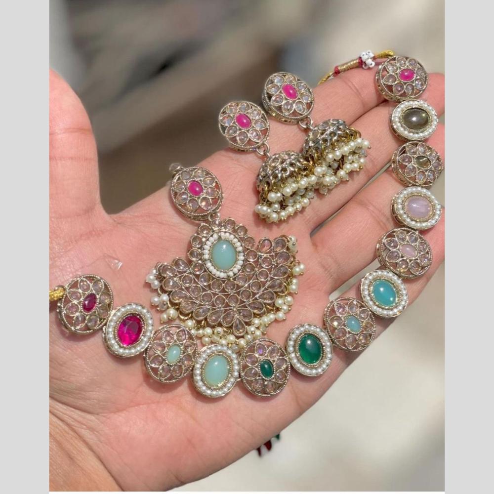 Shree Chamunda Jewellers Gold Plated Crystal Stone And Pearls Necklace Set