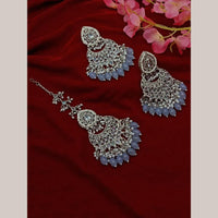 Shree Chamunda Jewellers Silver Plated Crystal Stone Dangler Earrings With Maangtikka