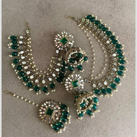 Shree Chamunda Jewellers Gold Plated Mirror And Beads Jhumki Kanchain Earrings With Maangtikka