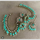 Shree Chamunda Jewellers Gold Plated Mirror And Beads Jhumki Kanchain Earrings With Maangtikka