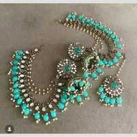 Shree Chamunda Jewellers Gold Plated Mirror And Beads Jhumki Kanchain Earrings With Maangtikka