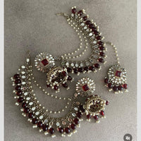 Shree Chamunda Jewellers Gold Plated Mirror And Beads Jhumki Kanchain Earrings With Maangtikka