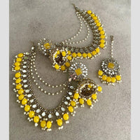 Shree Chamunda Jewellers Gold Plated Mirror And Beads Jhumki Kanchain Earrings With Maangtikka