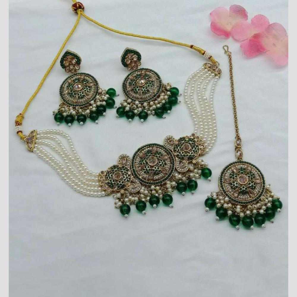 Shree Chamunda Jewellers Gold Plated Crystal  And Beads Choker Necklace Set