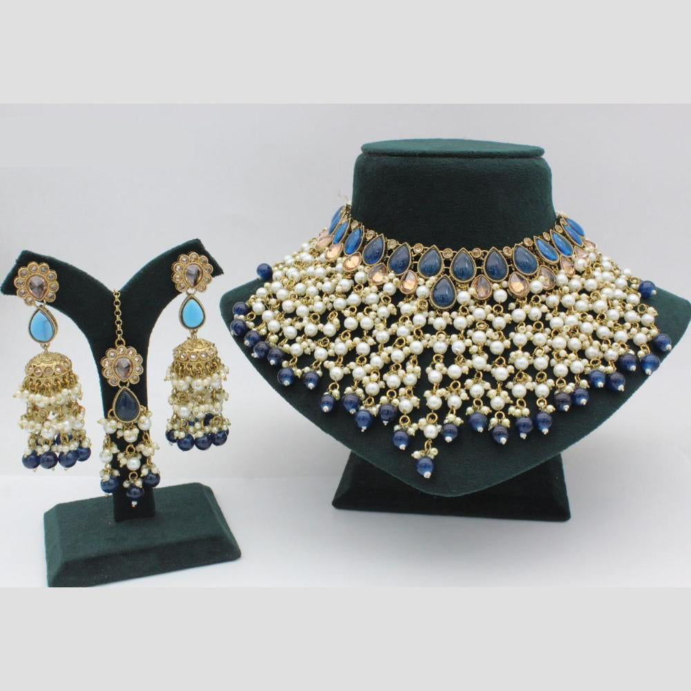 Shree Chamunda Jewellers Gold Plated Crystal  And Pota Beads Choker Necklace Set