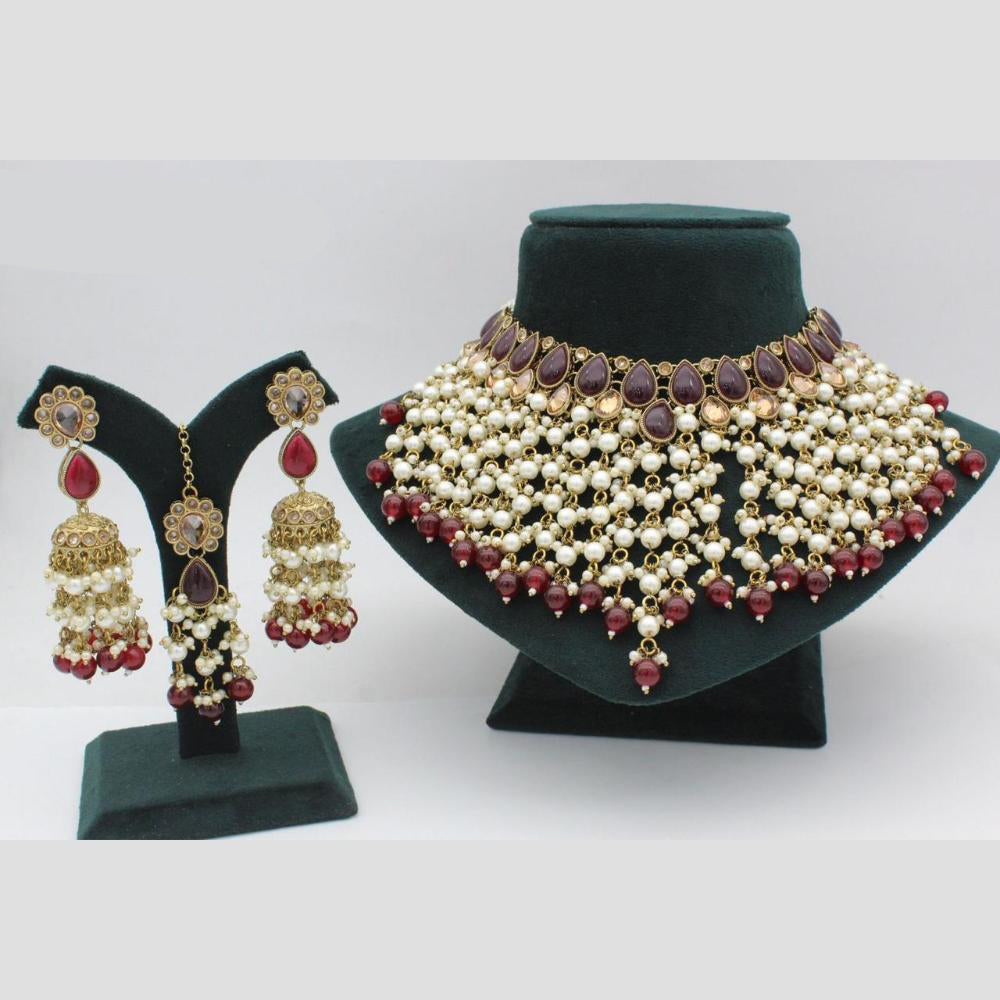 Shree Chamunda Jewellers Gold Plated Crystal  And Pota Beads Choker Necklace Set