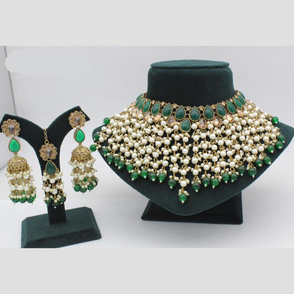 Shree Chamunda Jewellers Gold Plated Crystal  And Pota Beads Choker Necklace Set