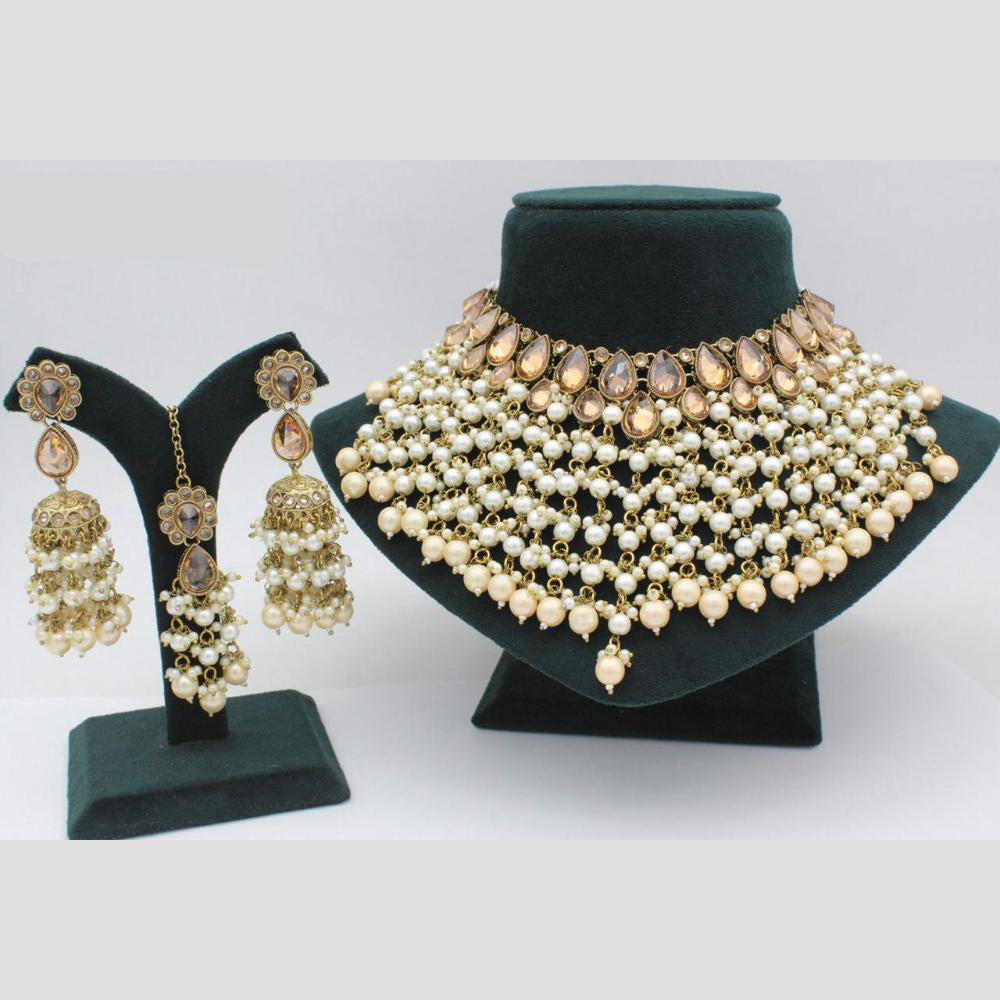 Shree Chamunda Jewellers Gold Plated Crystal  And Pota Beads Choker Necklace Set