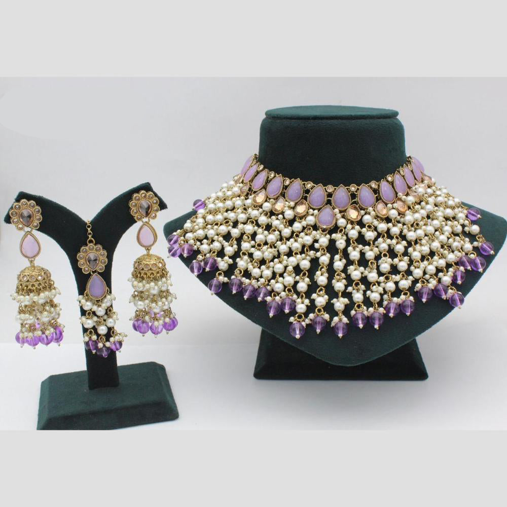 Shree Chamunda Jewellers Gold Plated Crystal  And Pota Beads Choker Necklace Set