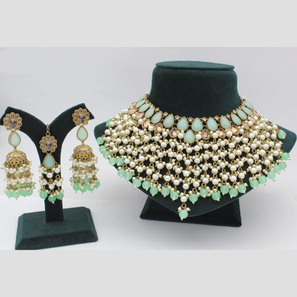 Shree Chamunda Jewellers Gold Plated Crystal  And Pota Beads Choker Necklace Set