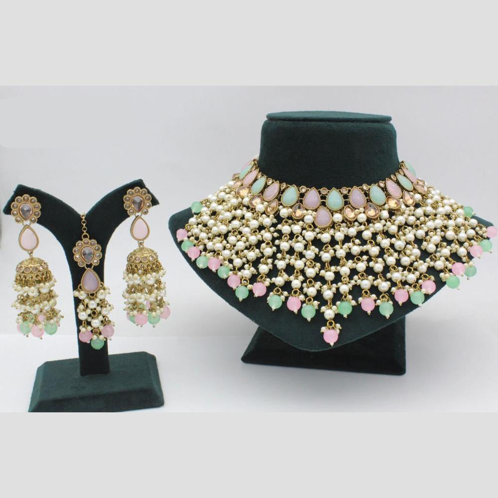 Shree Chamunda Jewellers Gold Plated Crystal  And Pota Beads Choker Necklace Set