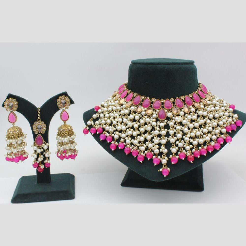 Shree Chamunda Jewellers Gold Plated Crystal  And Pota Beads Choker Necklace Set
