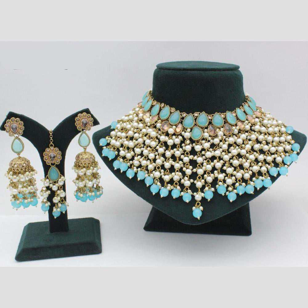 Shree Chamunda Jewellers Gold Plated Crystal  And Pota Beads Choker Necklace Set