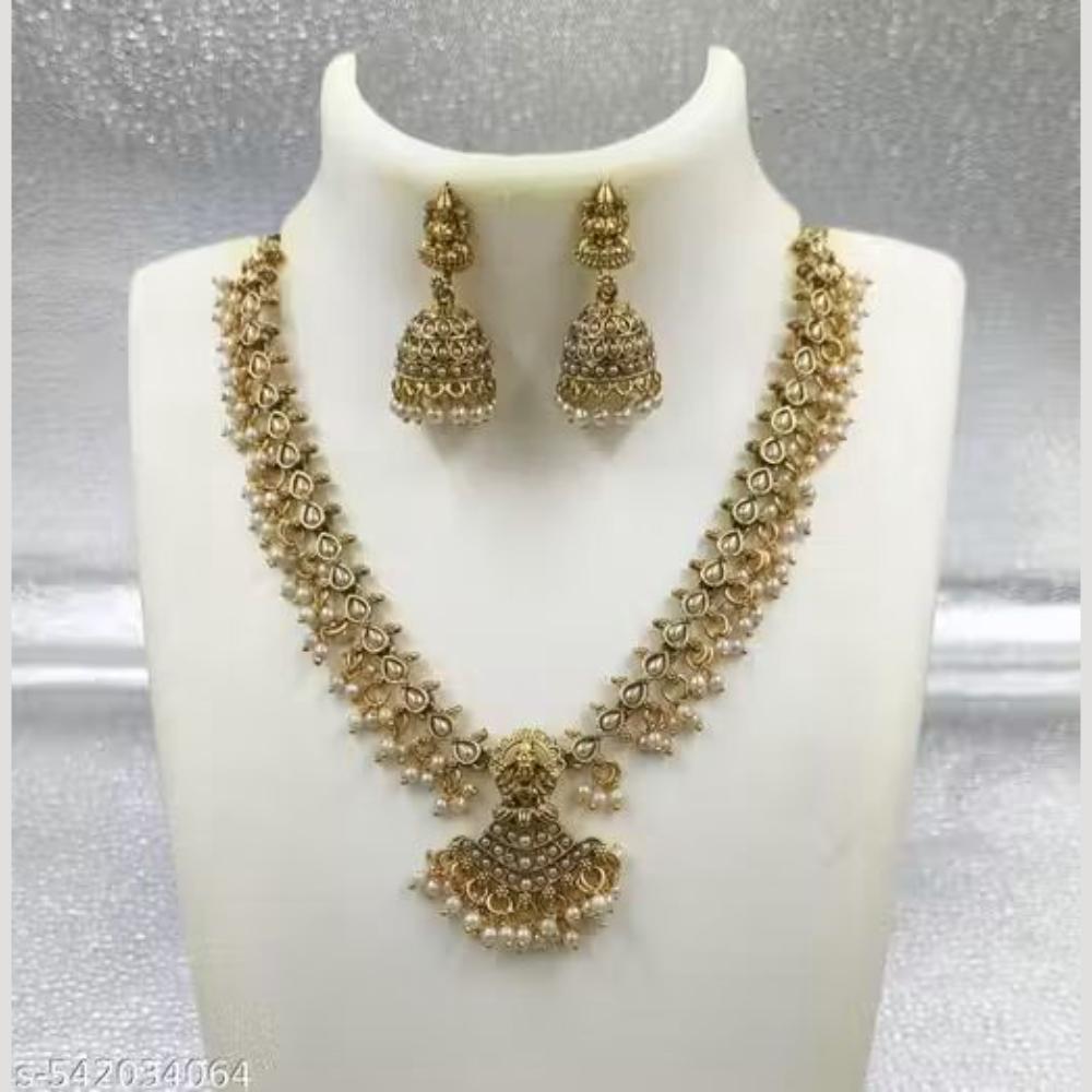 Shree Chamunda Jewellers Antique Gold Plated Pota & Pearl Temple Jewellery Set