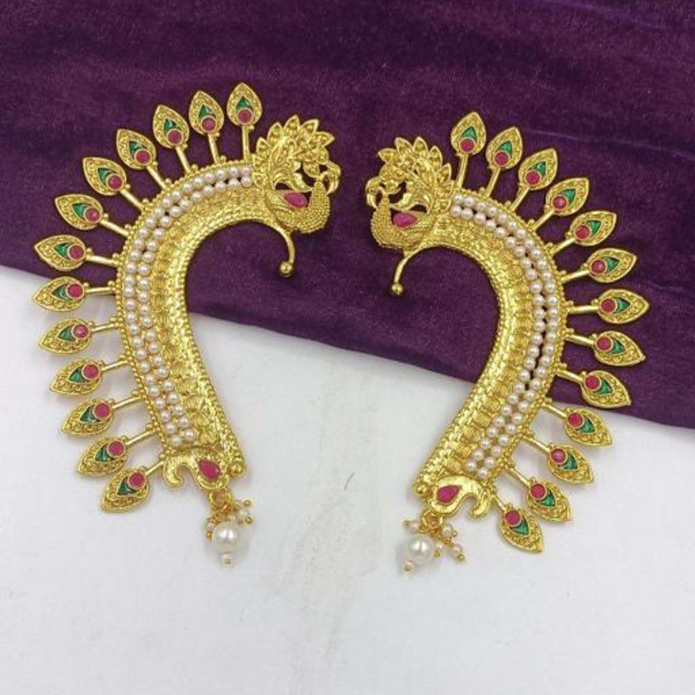 Shree Chamunda Jewellers Regal Radiance Pota Stone And Pearl Earrcuffs