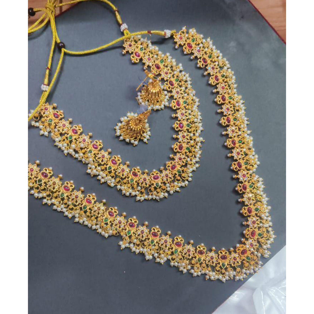Shree Chamunda Jewellers Designer Pota Stone And Pearl Double Necklace Collection