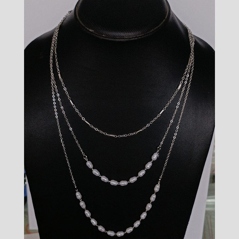 Tarohi Jewels Silver Plated Multi Layer Pearl Necklace