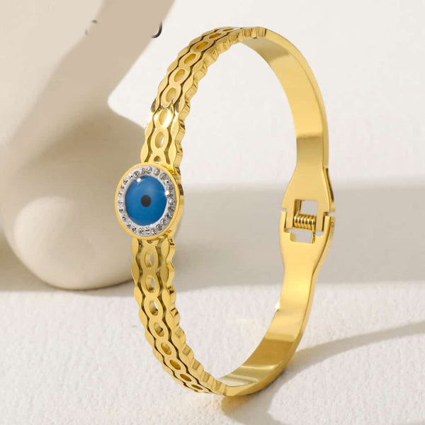 Tarohi Jewels Gold Plated Austrian Stone Evil Eye Openable Bracelet