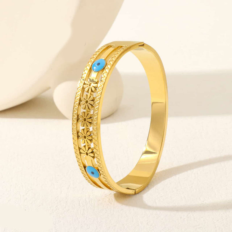 Tarohi Jewels Gold Plated Evil Eye Openable Bracelet