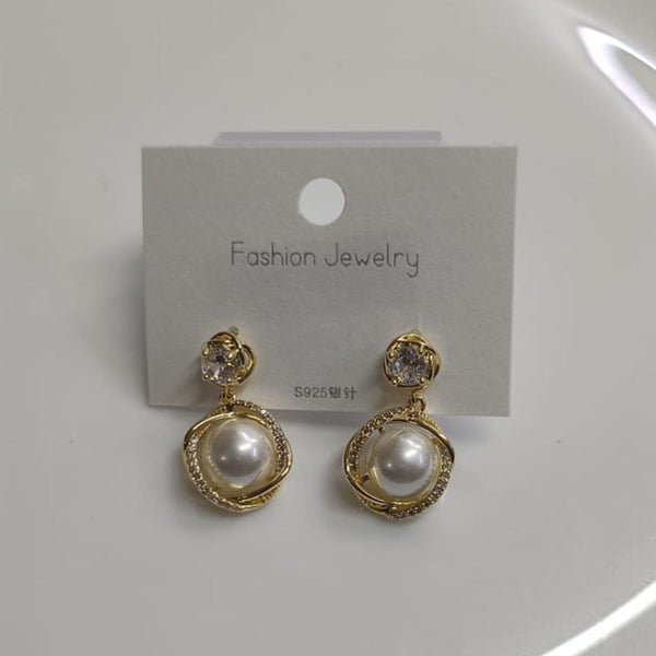 Tarohi Jewels Gold Plated Austrian Stone And Pearls Dangler Earrings