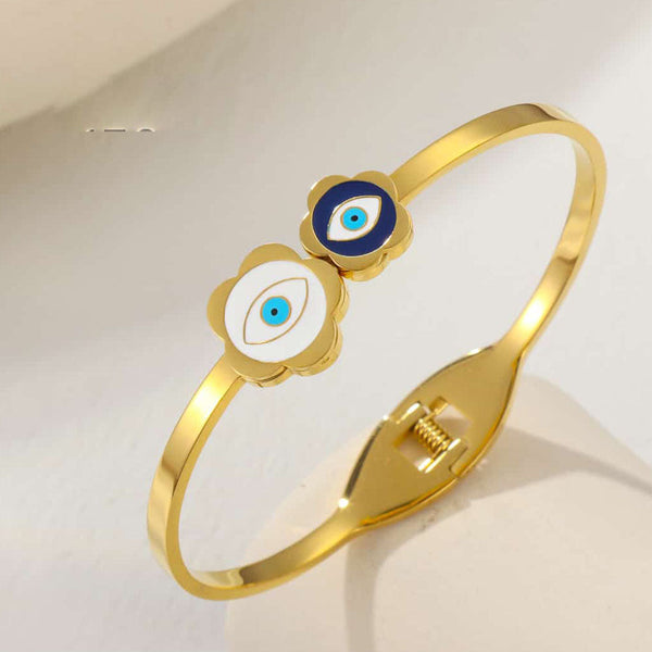 Tarohi Jewels Gold Plated Austrian Stone Evil Eye Openable Bracelet