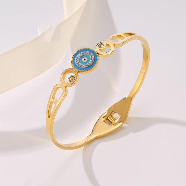 Tarohi Jewels Gold Plated Austrian Stone Evil Eye Openable Bracelet