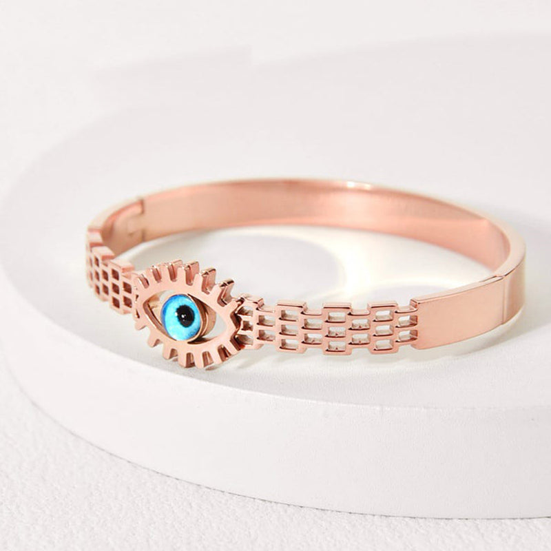 Tarohi Jewels Rose Gold Plated Austrian Stone Evil Eye Openable Bracelet