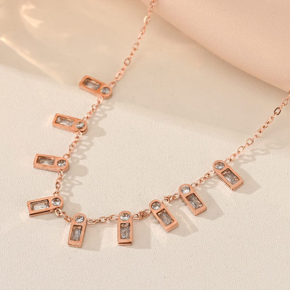 Tarohi Jewels Rose Gold Plated Crystal Stone Chain