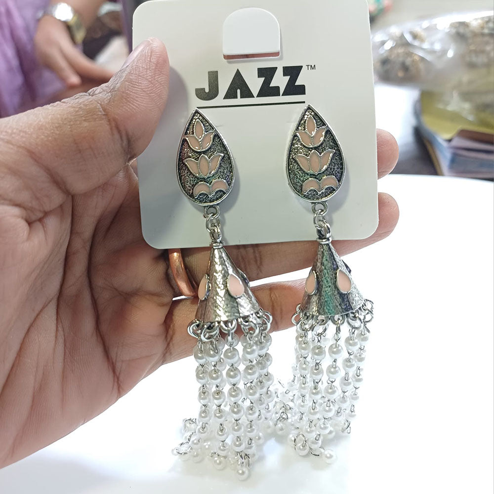 Tarohi Jewels Oxidised Plated Meenakari And Pearls Jhumki Earrings