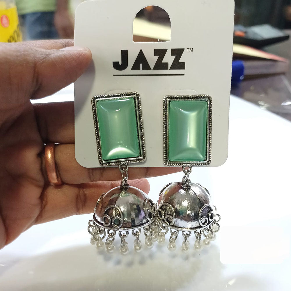 Tarohi Jewels Oxidised Plated Pota Stone Pearls Jhumki Earrings