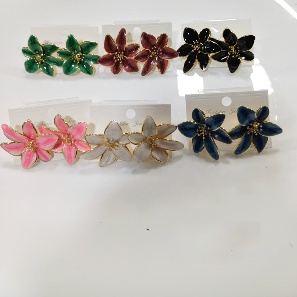 Tarohi Jewels Colorful Bloom Petal Design Enamel Studs Earrings