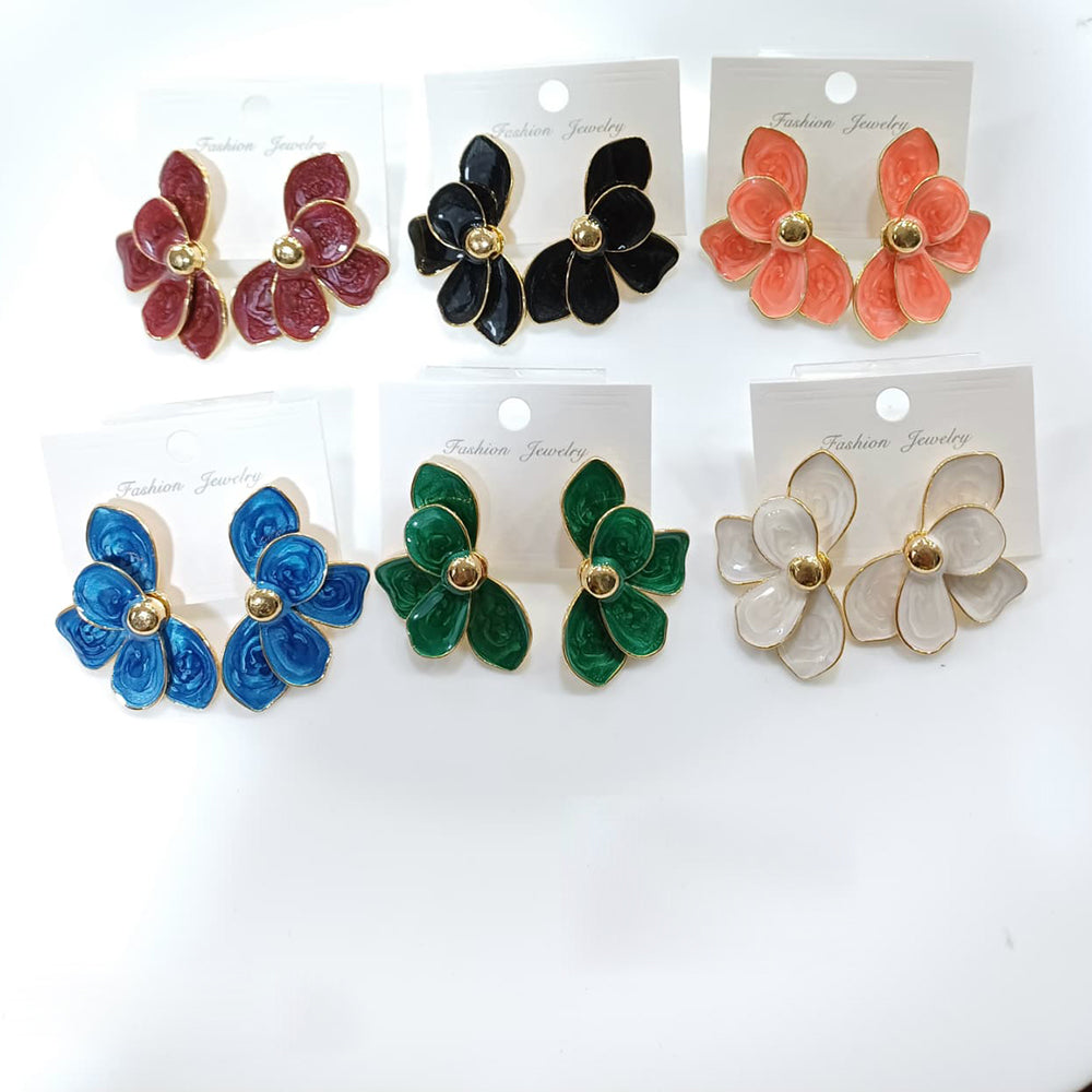 Tarohi Jewels Colorful Bloom Petal Design Enamel Studs Earrings