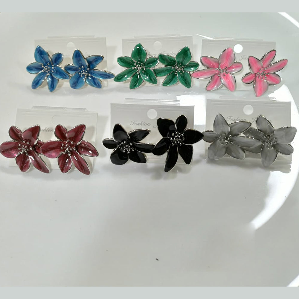 Tarohi Jewels Colorful Bloom Petal Design Enamel Studs Earrings