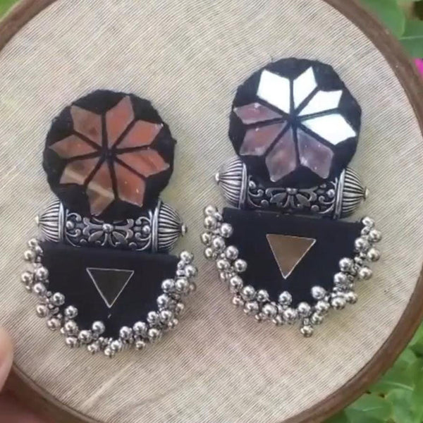 Hashtag Jully Oxidised Plated Handmade Mirror Earrings