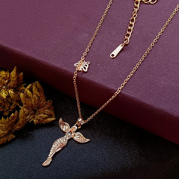 Ziorra Rose Gold Plated AD Angel Chain Pendant