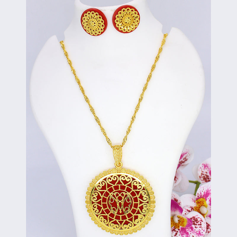 Mahavir Gold Plated Chain Pendant Set