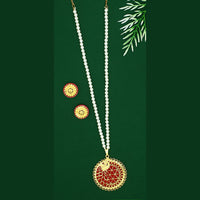 Mahavir Dye Gold Plated Pearl Long Necklace Set