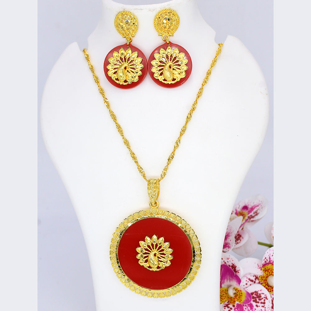 Mahavir Gold Plated Chain Pendant Set