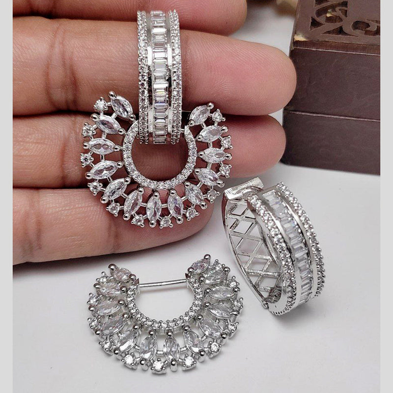 Aamrapali Silver Plated AD 2 In 1 Dangler Earrings