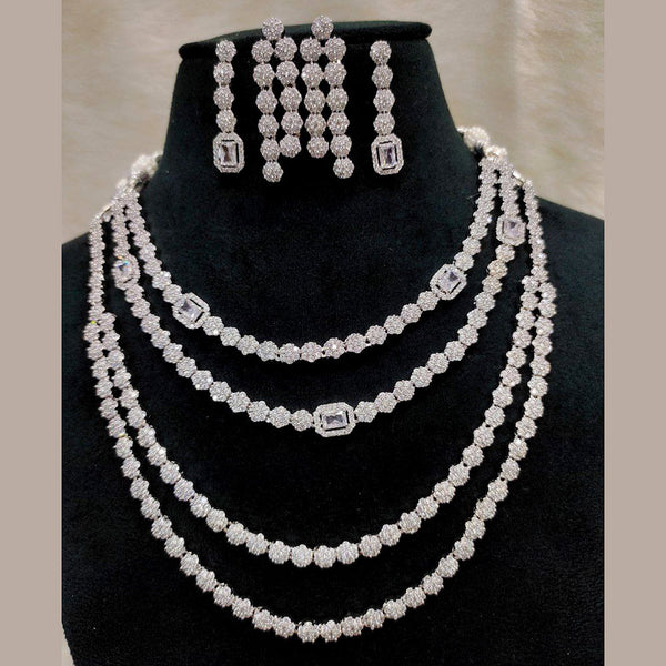 Aamrapali Silver Plated AD Multi Layer Necklace Set
