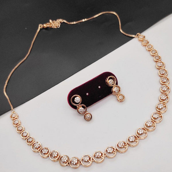 Aamrapali Rose Gold  Plated AD Necklace Set