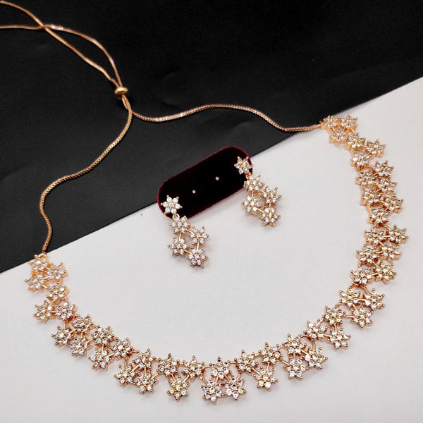 Aamrapali Rose Gold  Plated AD Necklace Set